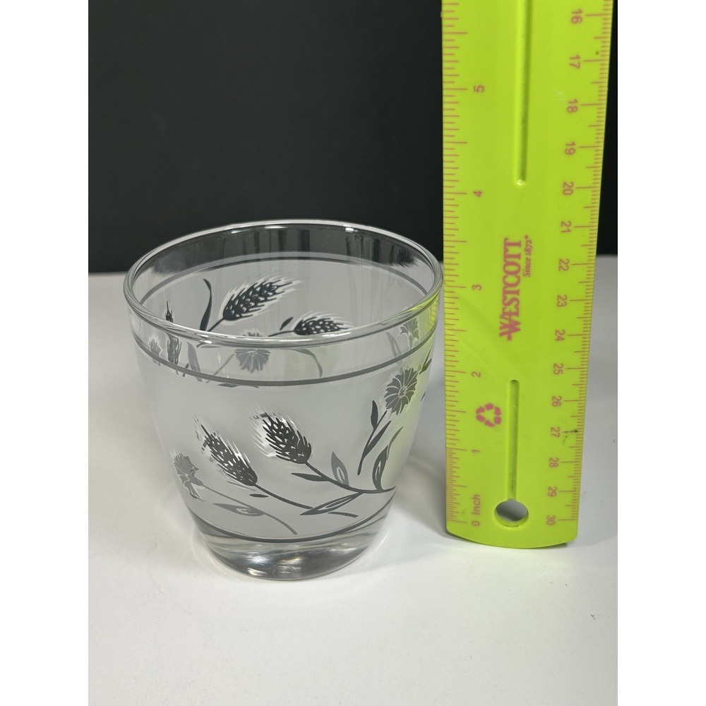 Set Of 3 Libbey Glasses Frosted Silver Leaf Old Fashioned Low Ball Vintage Glass - Picture 8 of 9